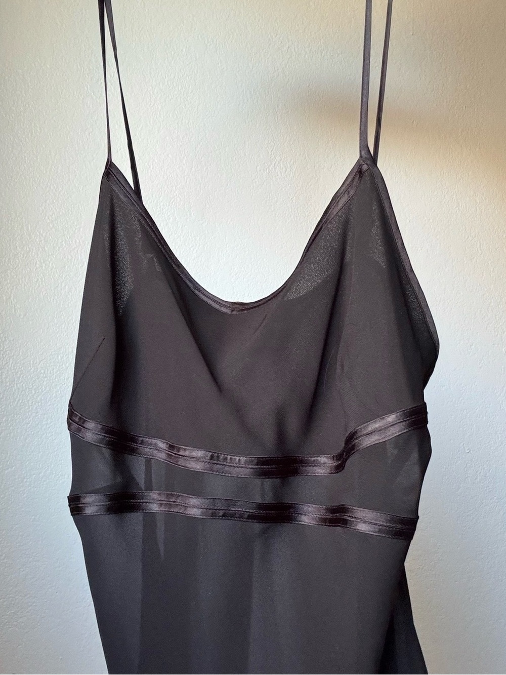 Black Sheer Slip Dress with Satin Trim